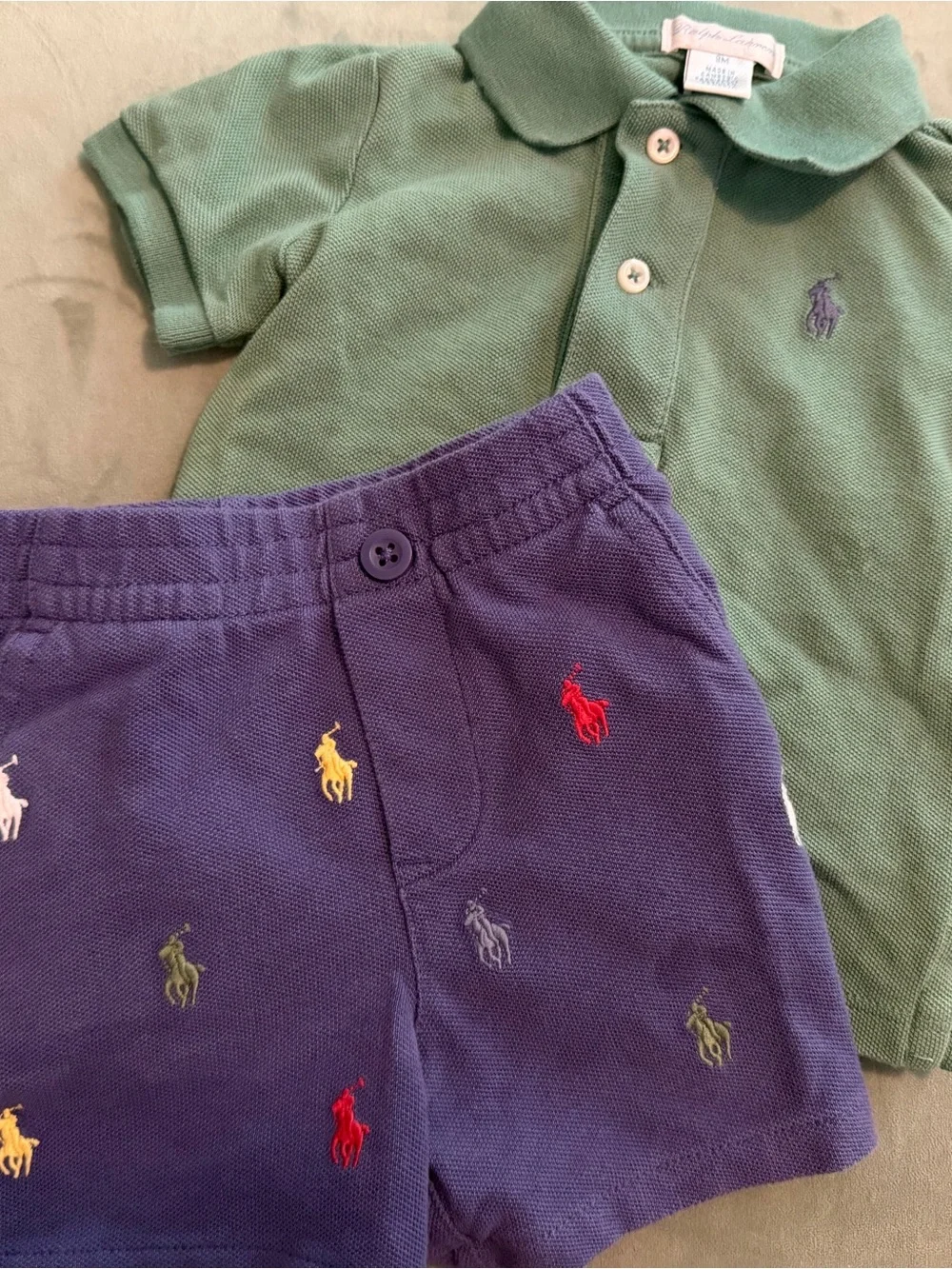 Ralph Lauren Green Polo Shirt & Navy Embroidered Shorts Set